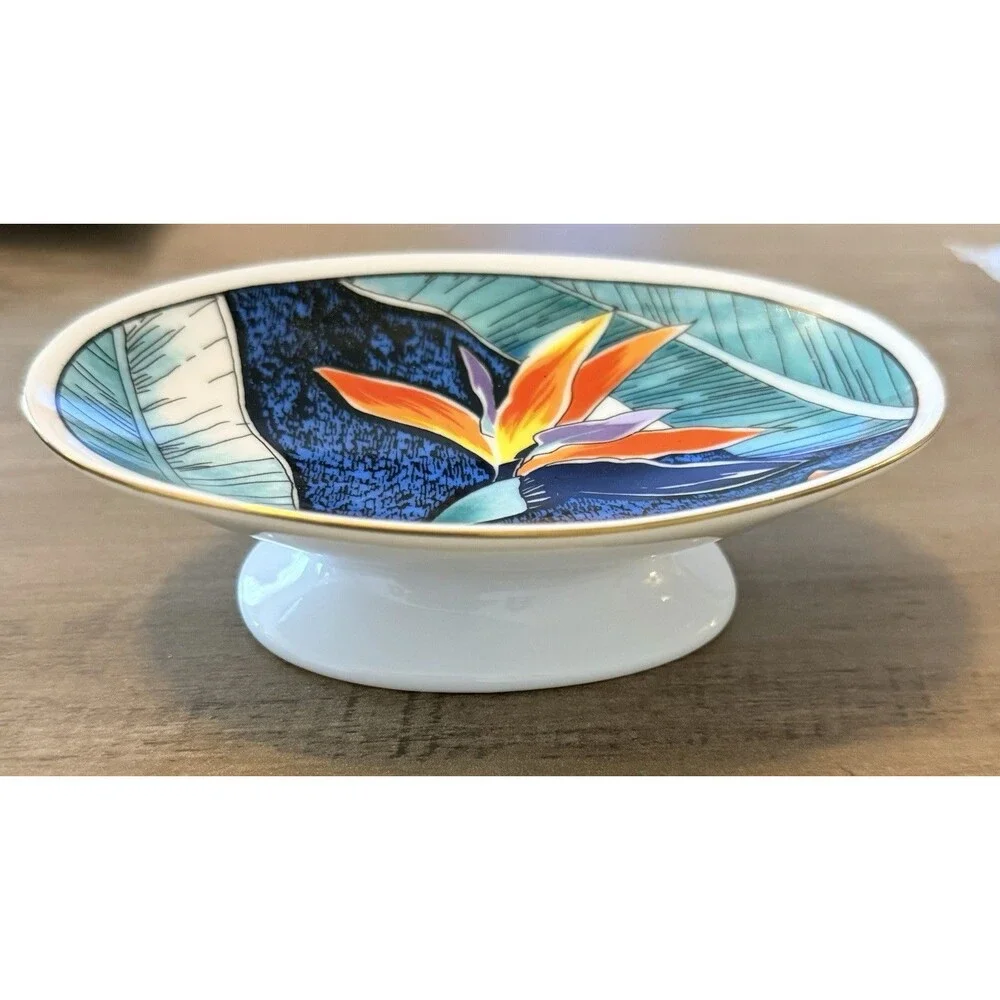 Otagiri Japanese Porcelain Tropical Floral Oval Soap Dish